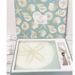 NEW Two's Company Coral Reef Glass Cheese Platter & Spreader